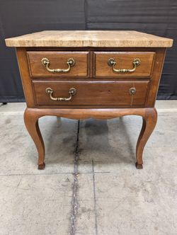 Heritage Travertine Top Wood Nightstand Side Table
