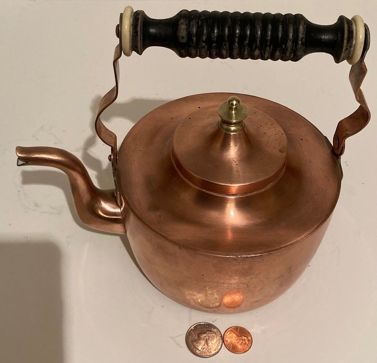 Vintage Metal Copper and Brass Teapot, Kettle, 7 1/2" x 8", Quality, Kitchen Decor, Table Display, Shelf Display, A Few Character Dings