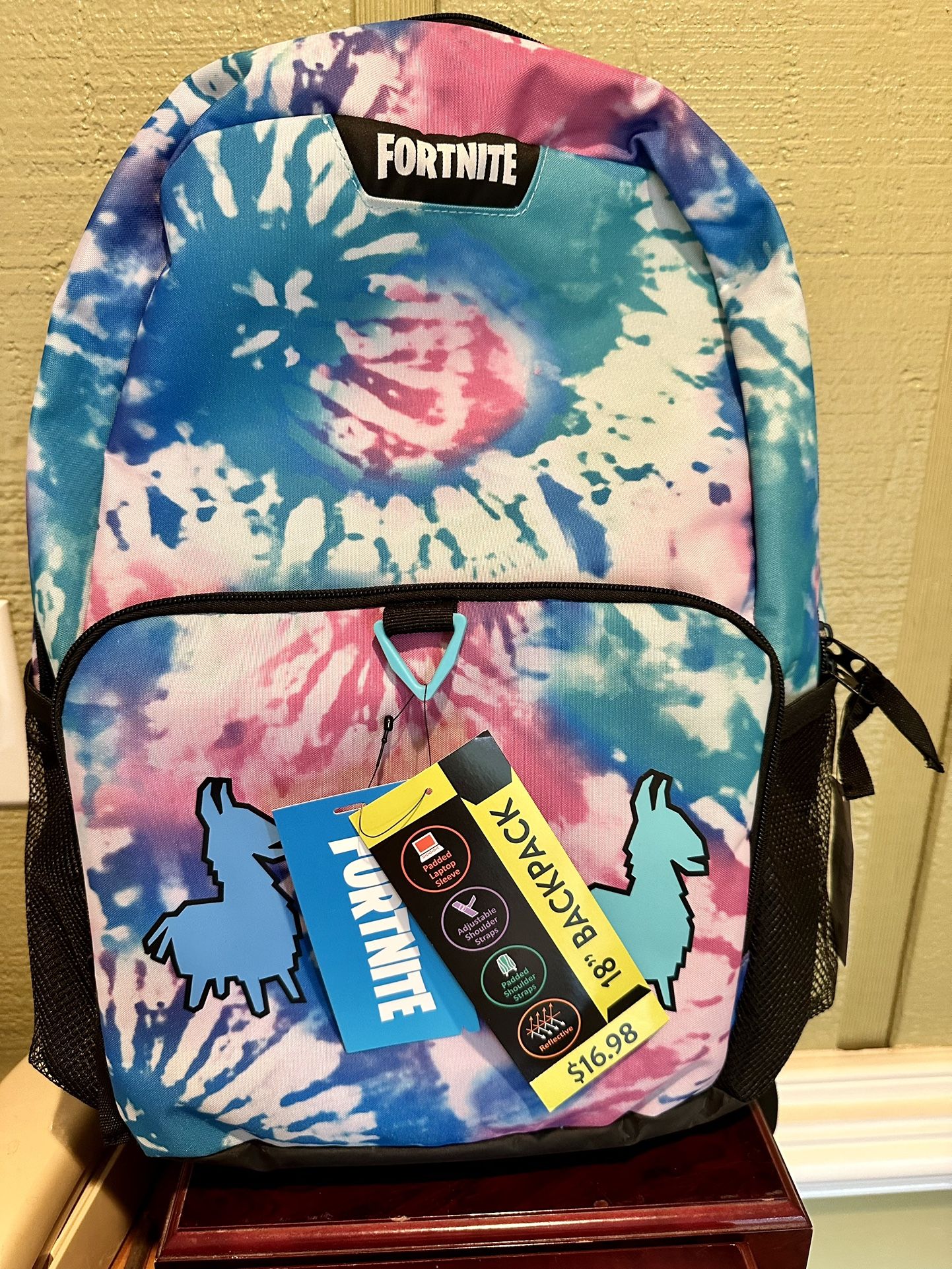 NWT 18" Licensed FORTNITE Pink Blue Tie-Dye LLAMA Pinata Backpack Laptop Bag