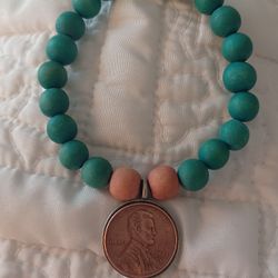 Vtg.Sterling Silver Copper Penny Beaded Stretch Bracelet 