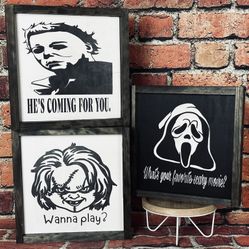 Scary Movie Character Framed Wood Signs