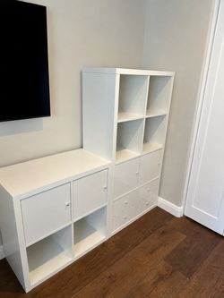 IKEA KALLAX Shelving Units – White with Cabinets & Drawers