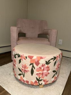 Round Floral Upholstered Ottoman