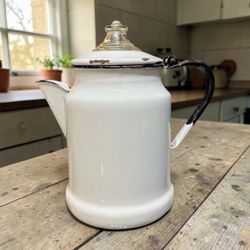 Vintage White Enamelware Drip Coffee Pot Camp Coffee Pot 9.5” Farmhouse Kitchen