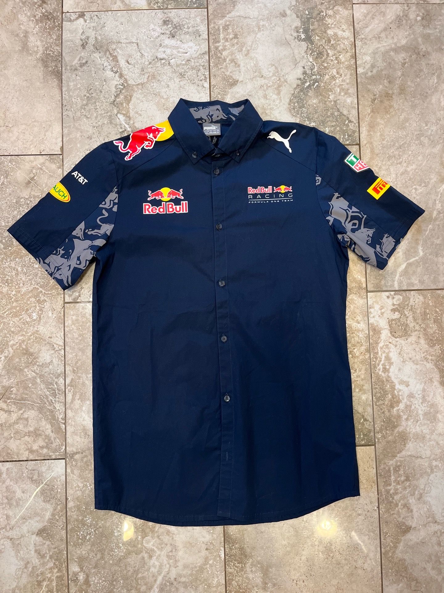 Puma Tag Heuer Red Bull Racing Team Button Up Shirt Navy Size Medium