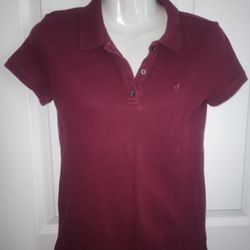 American Eagle Sz S Polo T-Shirt 3 Button Short Sleeve School Uniform Burgundy 