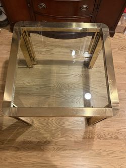 1980’s Era Solid Brass and Glass side table 28” x 28” x 24” ht
