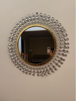 30” Gold Sunburst Wall Mirror with Crystal Accents