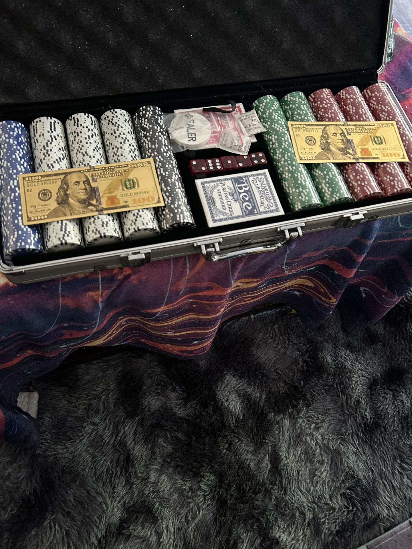 Card And Dice Set With Chips Sealed With Case