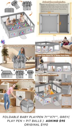 NEW Play Pen With Pit Balls 71x71