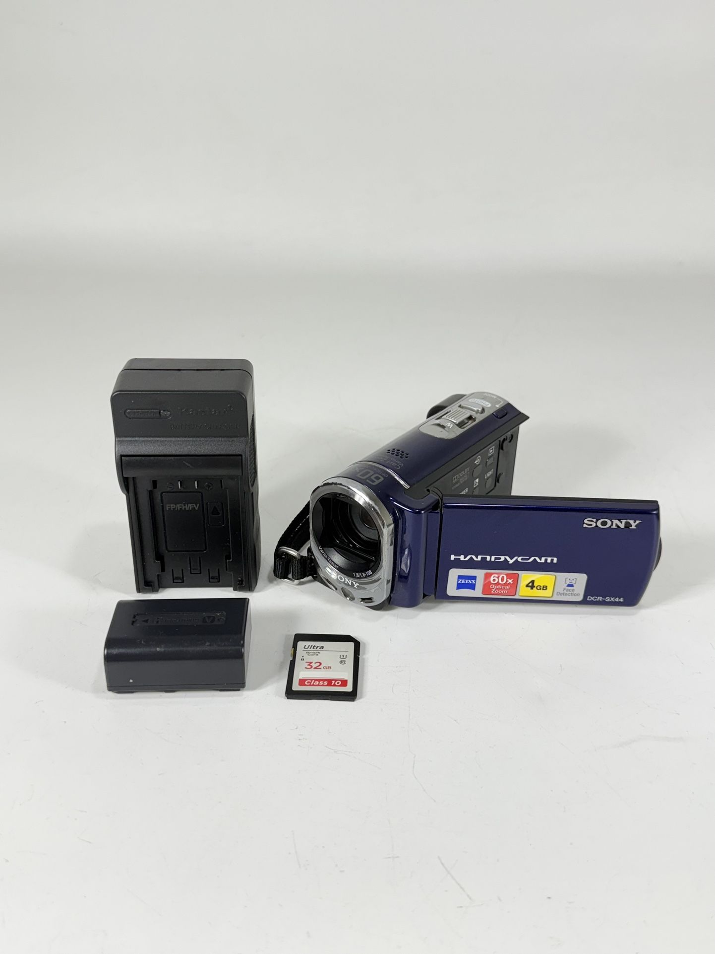 Sony Handycam DCR-SX44 Blue 4GB Digital Camcorder w/ 32GB Memory Card & Charger