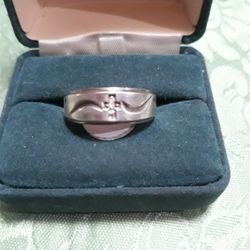 Sterling Silver Mens Cross 3 Diamond Ring Sz 10