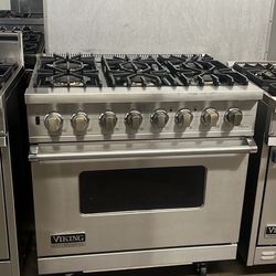 Viking 36” Wide Dual Fuel Range Stove Stainless Steel 6 Burners 