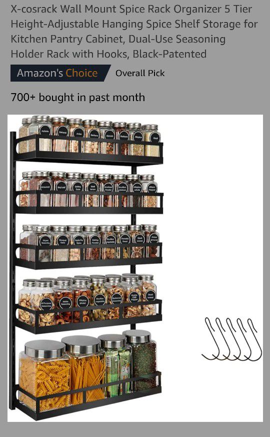 6 tier, mount to wall, adjustable spice rack