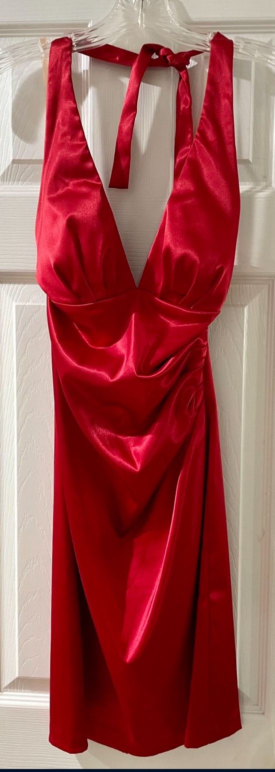 RED Satin Halter Dress Juniors - M