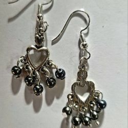 DESIGNER ORIGINAL CREATED SMOKE GREY MEETS SILVER CLASSIC ELEGANT EARRINGS 