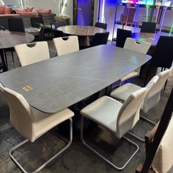 New 6 Chairs And 70”x35” Sintered Stone Faux Marble Dining Table Set 