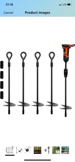 Heavy Duty Galvanized Trampoline Anchors Kit - 4 Pack Screw-in Ground Stakes, No Drill Needed, Rust-Proof for Outdoor Safety (Lawn, Grass, Dirt) ( ple