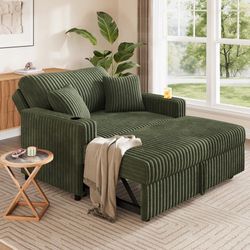HONBAY Wide Plush Corduroy Modular Pull-out Sleeper Loveseat Sofa With Adjustable Backrest
