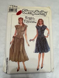 Vintage 1980s Simplicity 5486 Misses Dress Sewing Pattern - Size Multi R (14-16-18) - Uncut