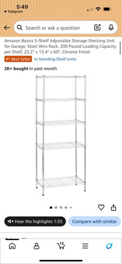 5-Shelf Adjustable Storage Shelving Unit for Garage, Steel Wire Rack, 200 Pound Loading Capacity per Shelf, 23.2" x 13.4" x 60", Chrome Finish