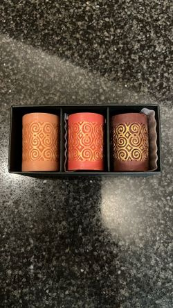 Set Of Three Candles With Gold Design