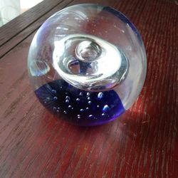 Blue With Clear Bubbles And One Large Bubble Coming To The Top. Paperweight
