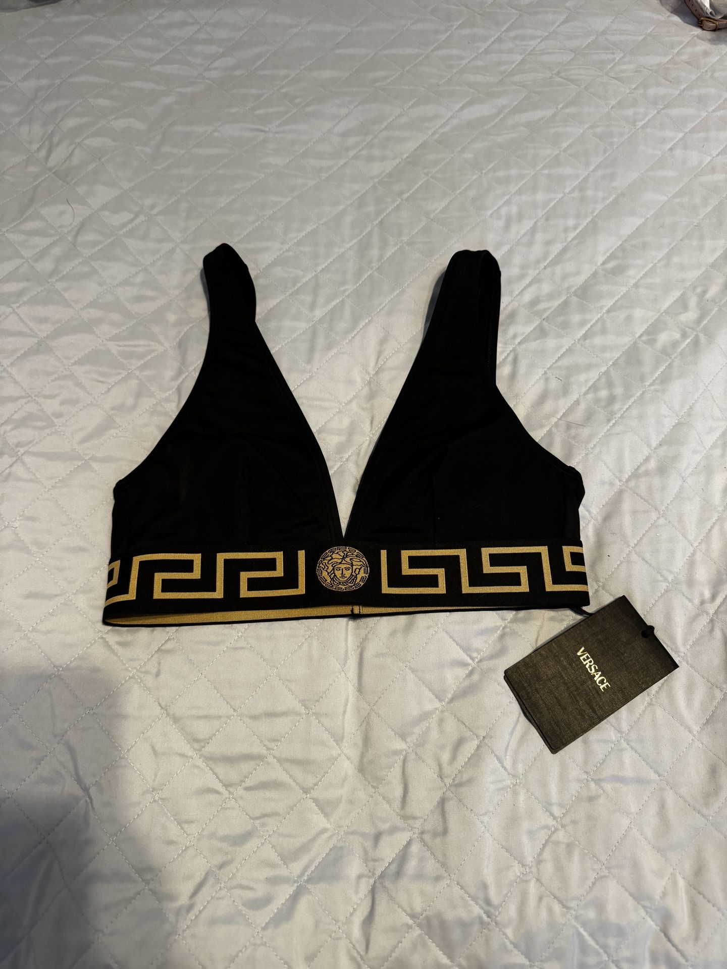 VERSACE GRECA BORDER BIKINI TOP in Medium