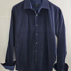 Bugatchi Shirt Mens Medium Blue Button Up Long Sleeve Shaped Fit Casual