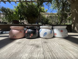 4 pcs Hand Painted Flower Pots with Drain Hole