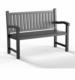 C) Outdoor Bench, 2-Person Resin Bench,grey color Waterproof & Weatherproof, Ergonomic Design, For Porch, Deck, Patio, Garden & Park $50