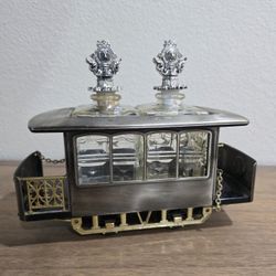 Vintage San Francisco Trolley Music Box Barware 2 Liquor Decanters Japan