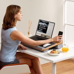 HUANUO Lap Desk - Fits up to 17 inches Laptop Desk, Built in Mouse Pad & Wrist Pad for Notebook, Laptop, Tablet, Laptop Stand with Tablet, Pen & Phone