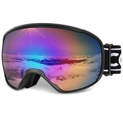 COOLOO Ski Goggles, OTG Snow Goggles For Adult Men Women Youth, Snowboard Goggles Over Glasses, Anti-Fog, UV Protection