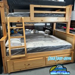 Twin Full Natural Bunk Bed With Mattresses Colchones Nuevos Camas 