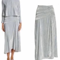 Vince Ruched Velvet Paneled Midi Skirt  Pale Sea Glass Size 8 NWT 
