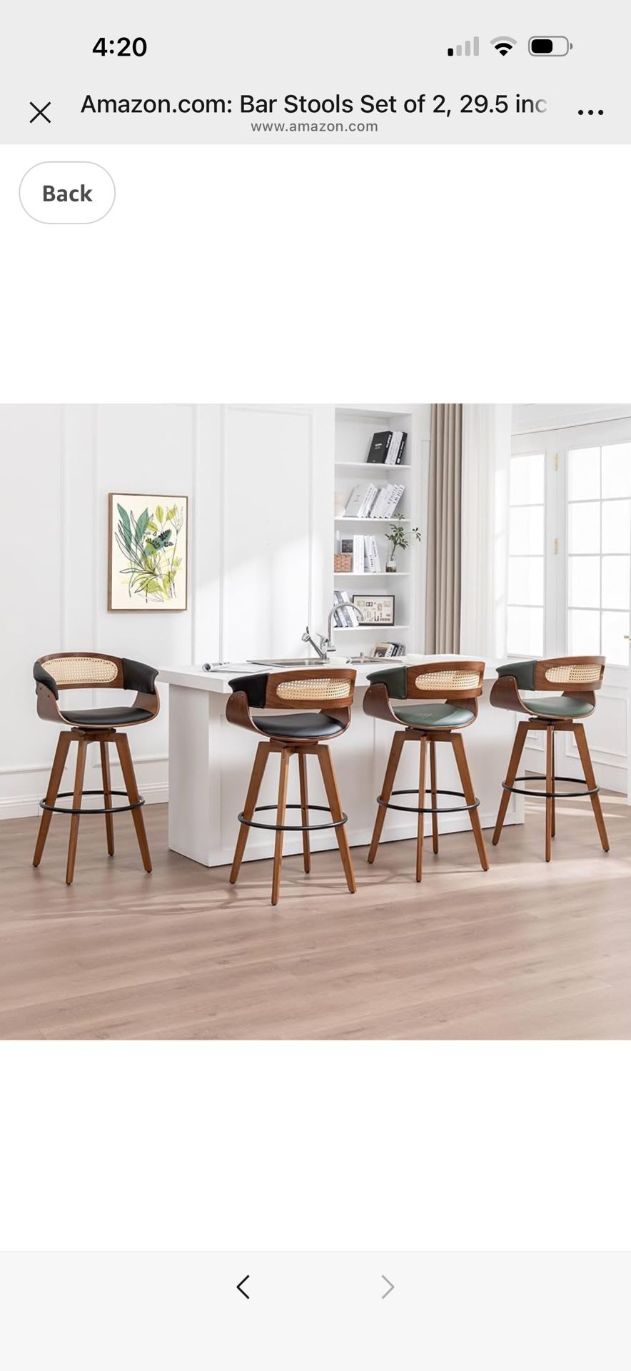 Counter Stools Set of 4 ,26.4 inch Counter Height BarStools with Rattan Back, Walnut Craftsmanship, Faux Leather Upholstered Seat, Kitchen Island Stoo