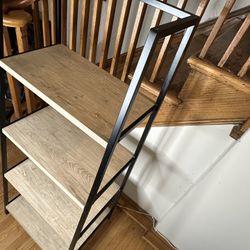Modern 4-Tier Ladder Bookshelf — Wood + Black Metal