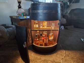Oak Barrel Bar Cabinet