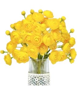 Letjolt Artificial Ranunculus Flower Yellow, 18 Pcs Silk Flower, Faux DIY Bouquet, Wedding Engagement Centerpieces, Bridal Shower Decorations, Home De