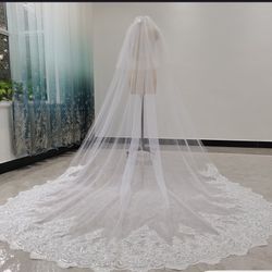 Two Tier Wedding Veil Cathedral Wedding Veil White Wedding Veil Romantic Lace Sequined Wedding Veil