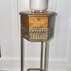Vintage Hexagonal Wooden & Metal Side Table