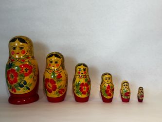 Vintage Set of 6 Old Russian USSR Wooden Hand Painted Nesting Doll