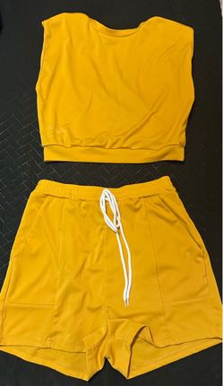 Yellow Crop Top and Shorts Set