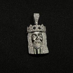 Sterling Silver Iced Out CZ Jesus Face Pendant