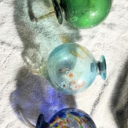 Blown glass hummingbird feeder