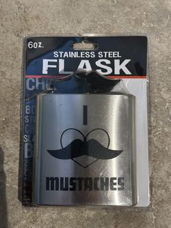 Spencer's Gifts “I Love Mustaches” 6oz. Stainless Steel Flask New