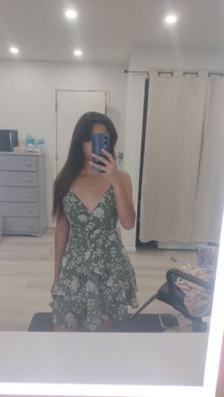 Green Floral Mini Dress with Ruffle Hem