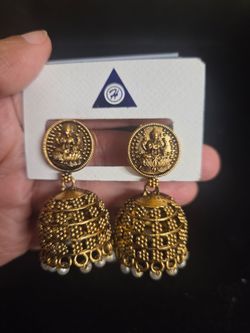 Gold Tone Jhumka Pearl Dangle/Drop Earrings