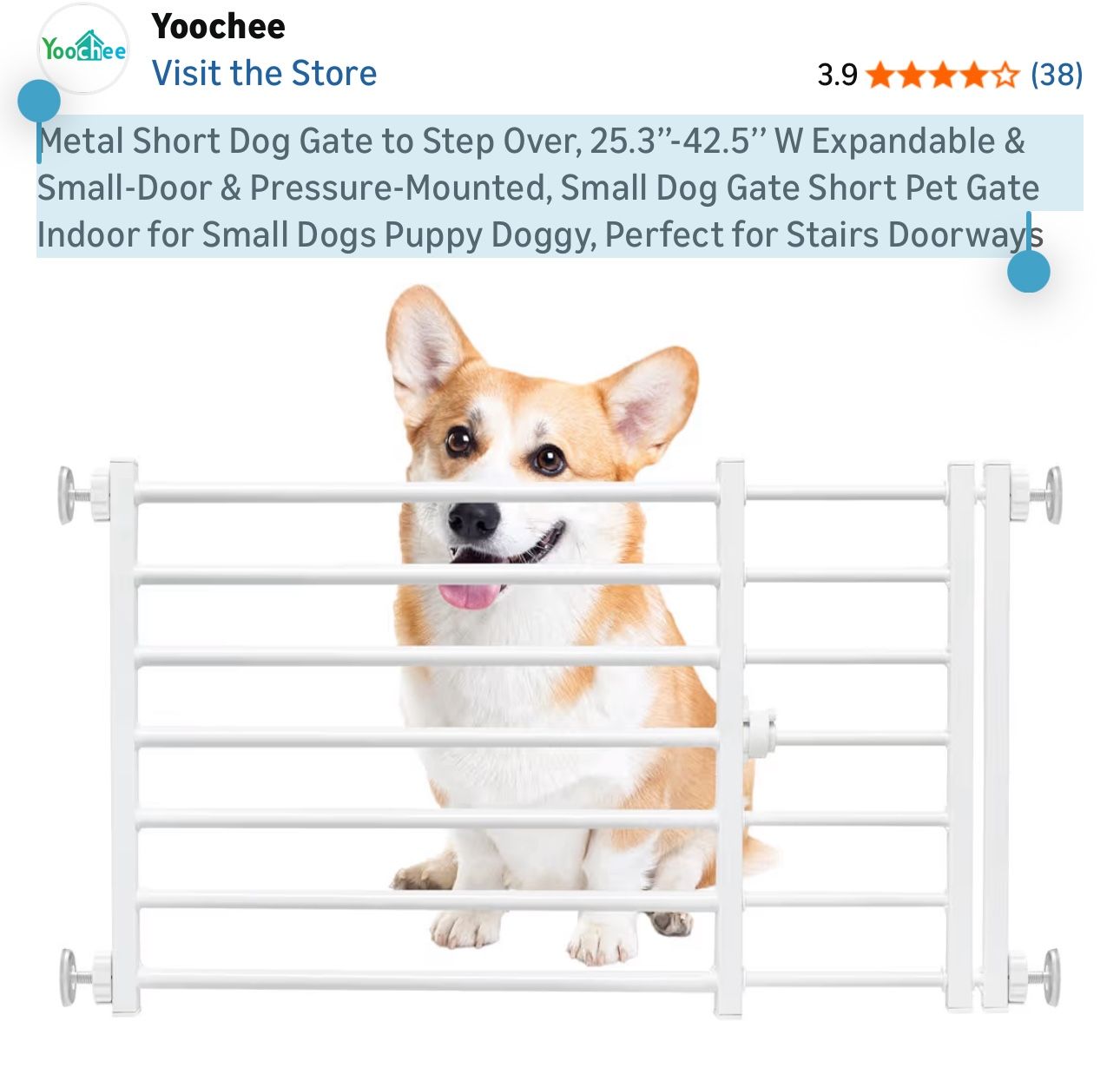 White Metal Short Pressure Dog Gate 